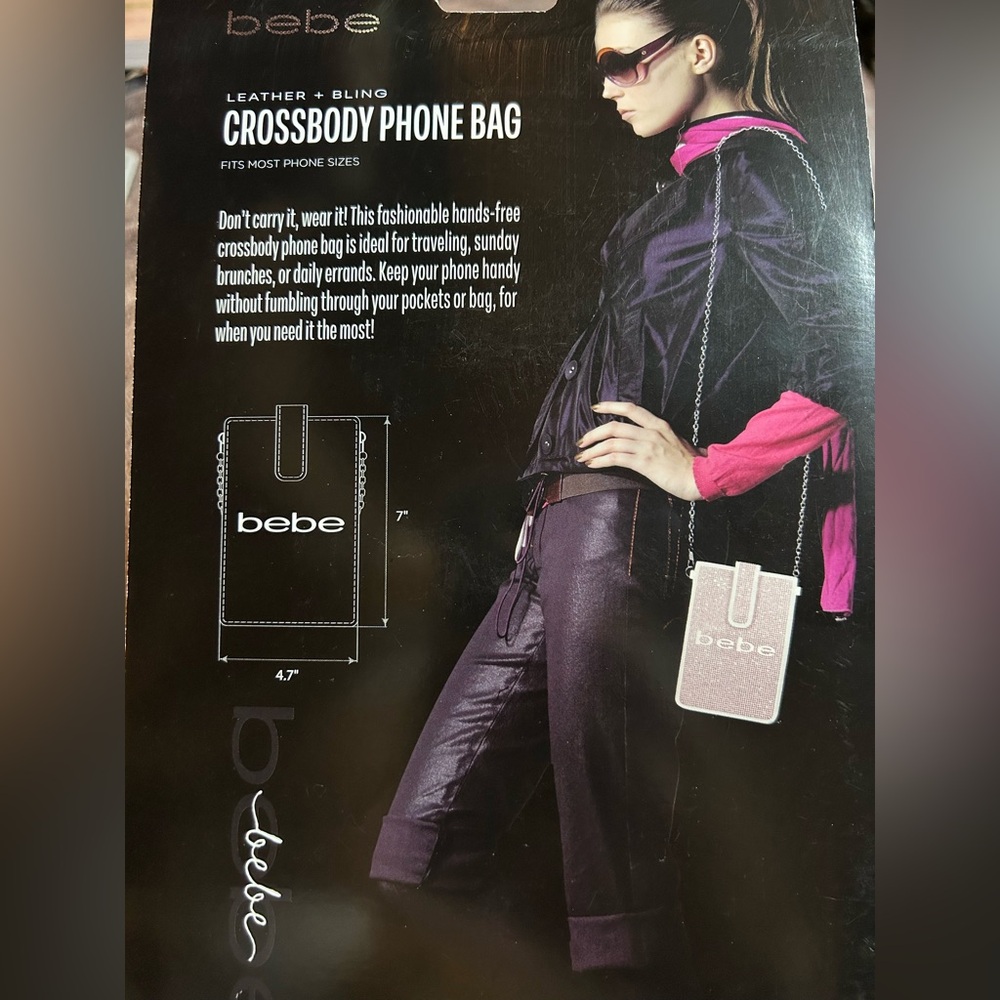 Bebe Leather + Bling Crossbody Phone Bag in Pink and white & Coral New & Sealed - Picture 7 of 11